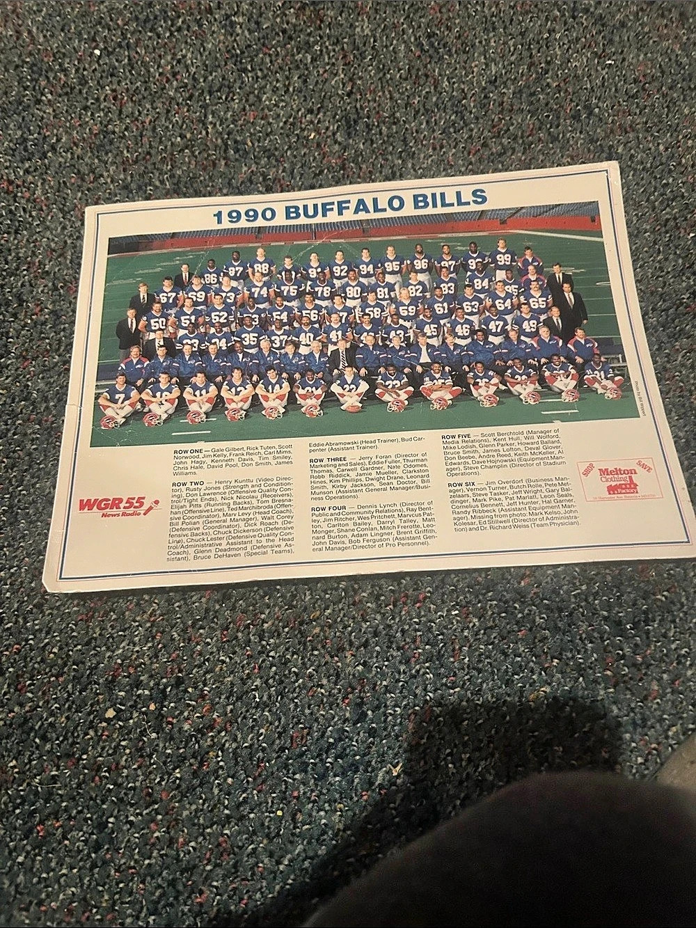 NFL 1990 Buffalo Bills Team Photo Poster Blue & White signed